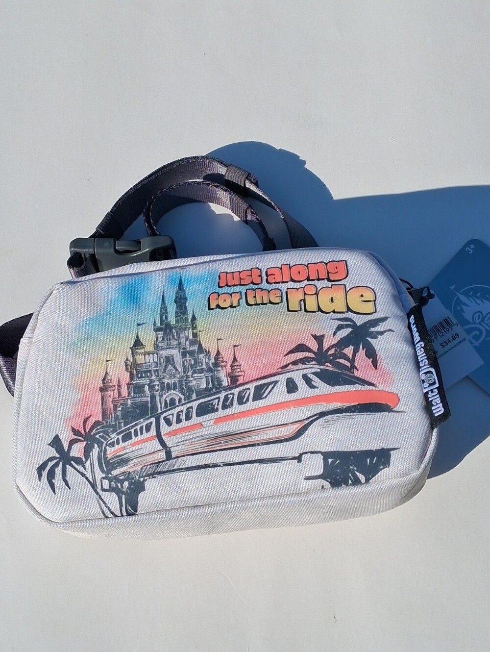 Just Along for the Ride Monorail Graphic Crossbody Bag - White & Orange